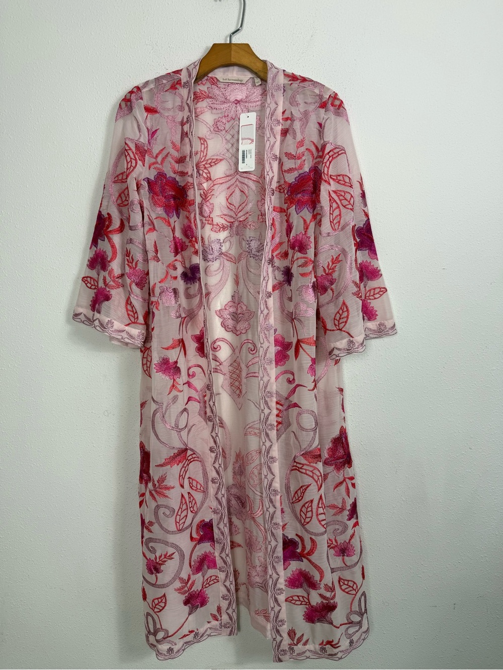 Soft Surroundings Pink Floral Palisade Topper Magenta Sheer Kimono Cover Up NWT